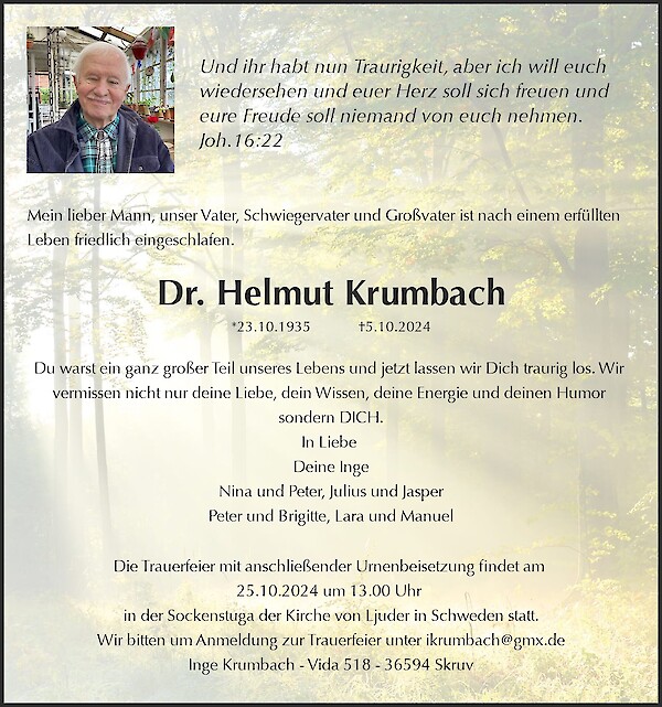 Traueranzeige von Dr. Helmut Krumbach