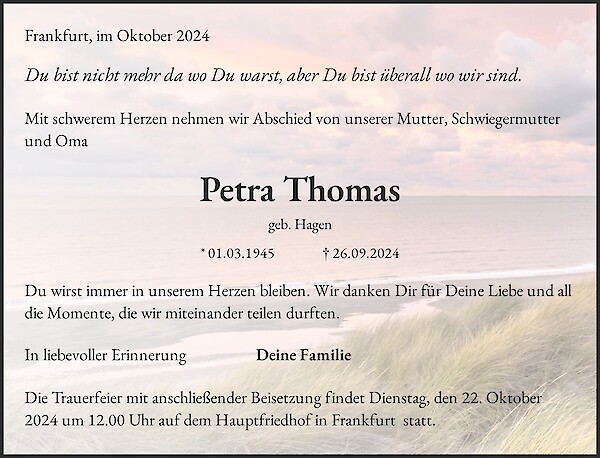 Traueranzeige von Petra Thomas