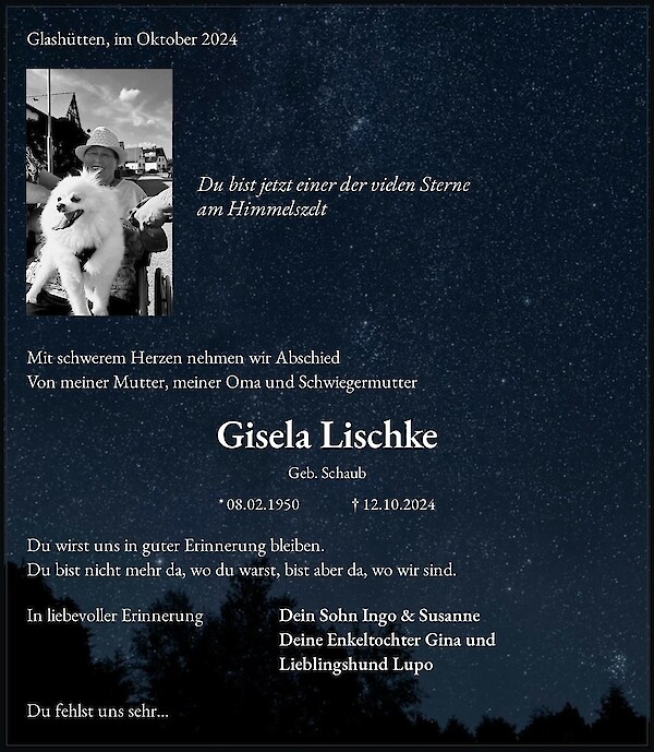 Traueranzeige von Gisela Lischke