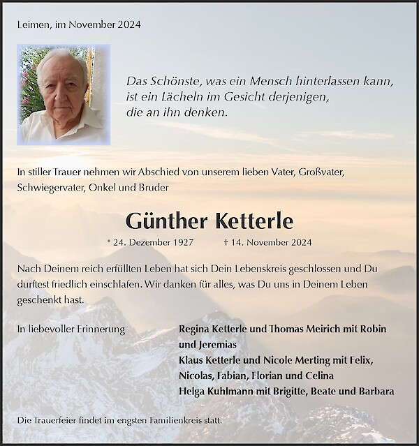 Traueranzeige von Günther Ketterle, Leimen
