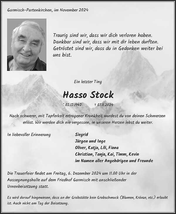 Traueranzeige von Hasso Stock