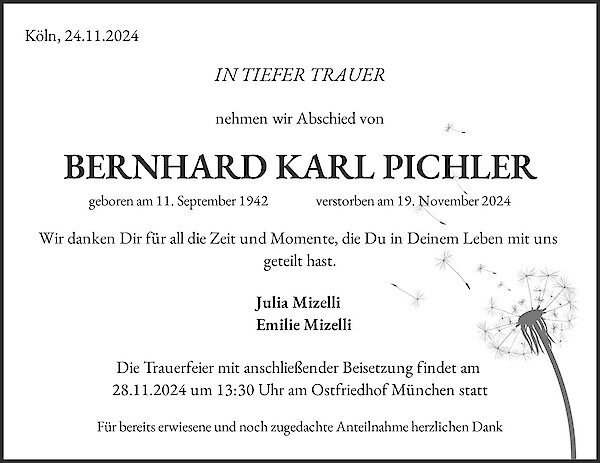 Traueranzeige von BERNHARD KARL PICHLER