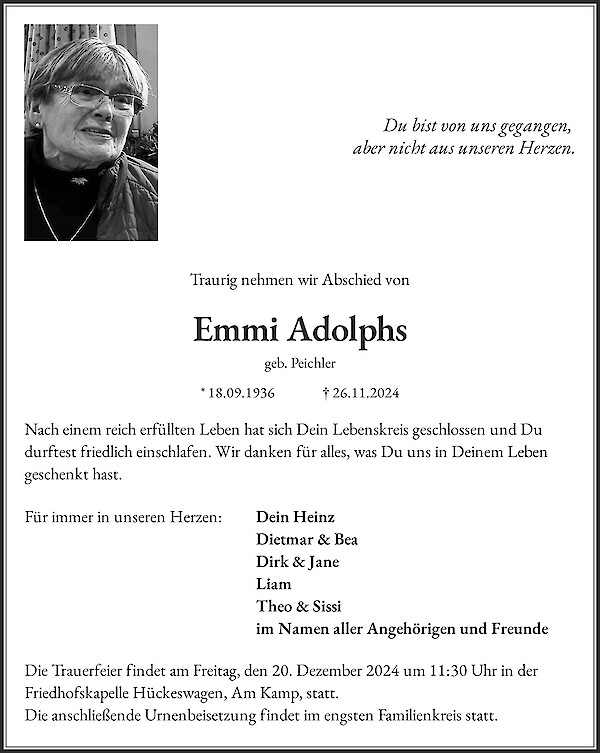 Traueranzeige von Emmi Adolphs