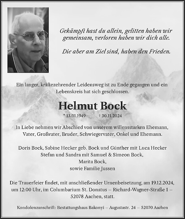 Traueranzeige von Helmut Bock