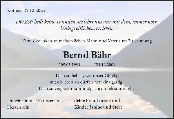 Traueranzeige von Bernd Bähr