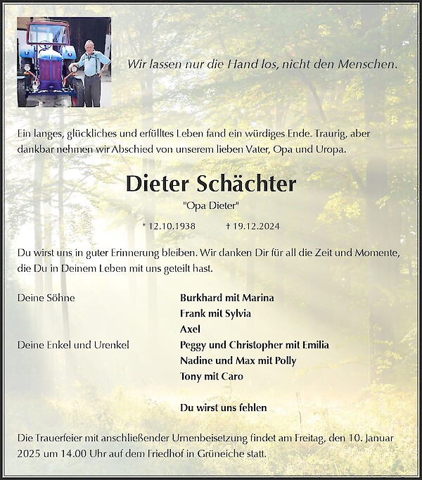 Traueranzeige von Dieter Schächter