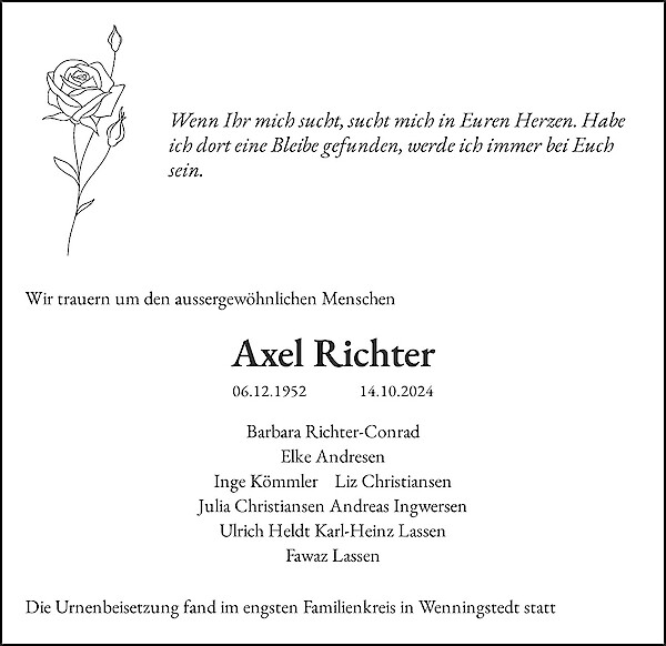 Traueranzeige von Axel Richter