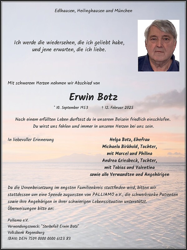 Traueranzeige von Erwin Botz, Heilinghausen