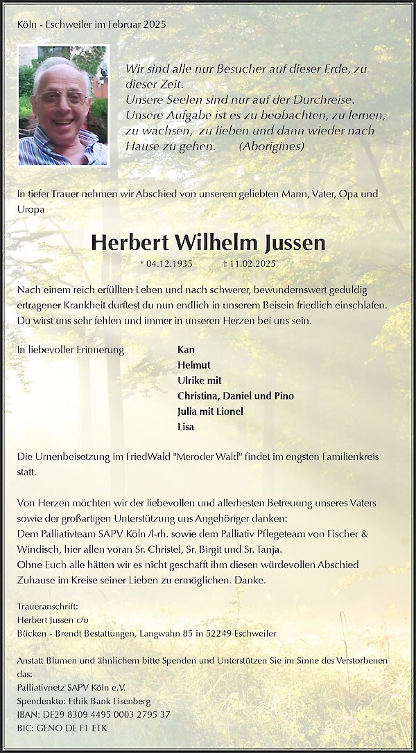Traueranzeige von Herbert Wilhelm Jussen