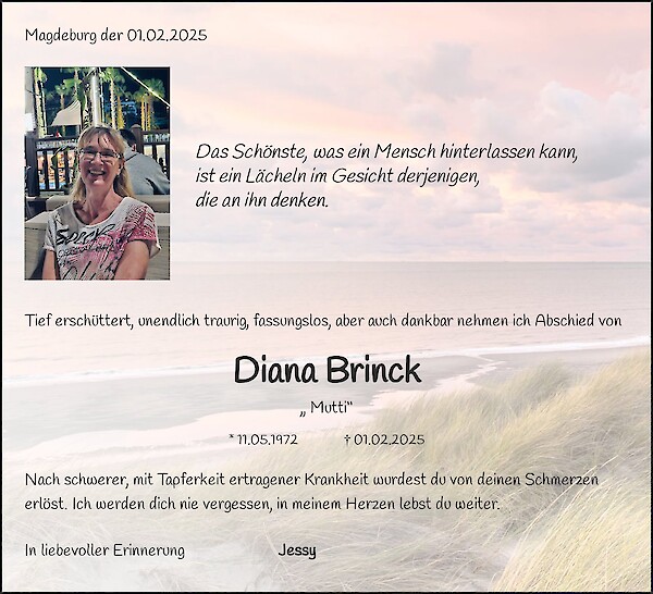 Traueranzeige von Diana Brinck, Magdeburg