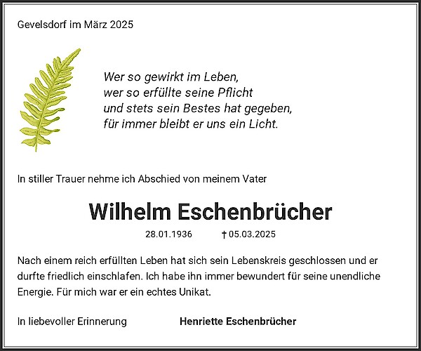 Traueranzeige von Wilhelm Eschenbrücher