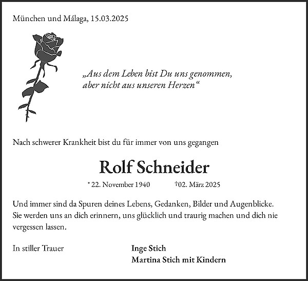 Traueranzeige von Rolf Schneider