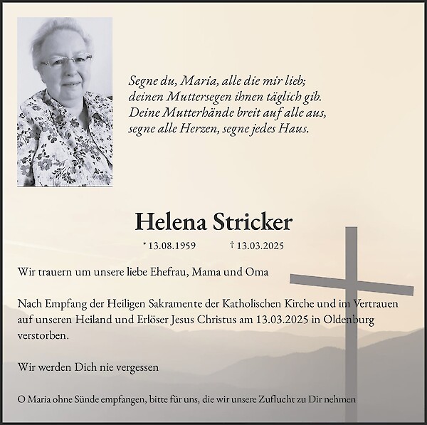 Traueranzeige von Helena Stricker, Oldenburg