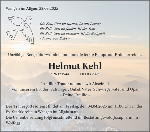 Traueranzeige von Helmut Kehl