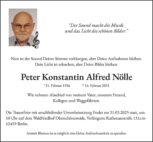 Traueranzeige von Peter Konstantin Alfred Nölle