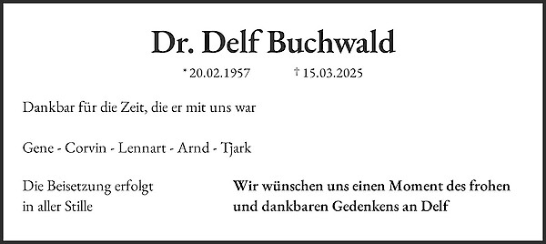 Traueranzeige von Dr. Delf Buchwald