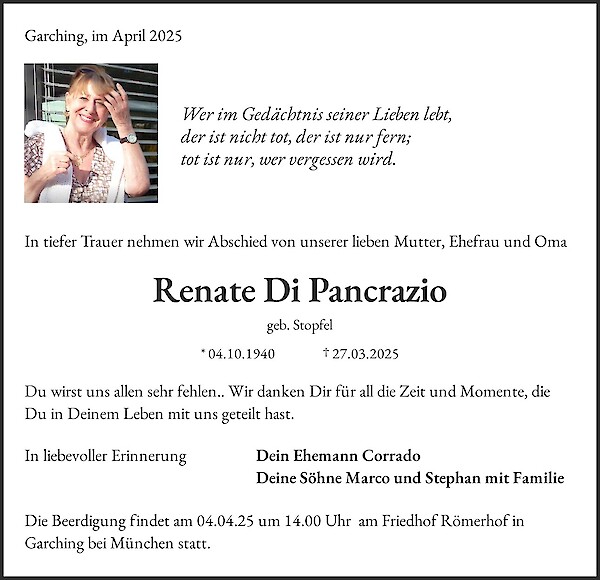 Traueranzeige von Renate Di Pancrazio