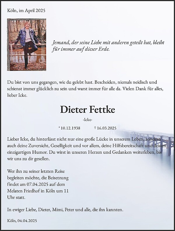 Traueranzeige von Dieter Fettke