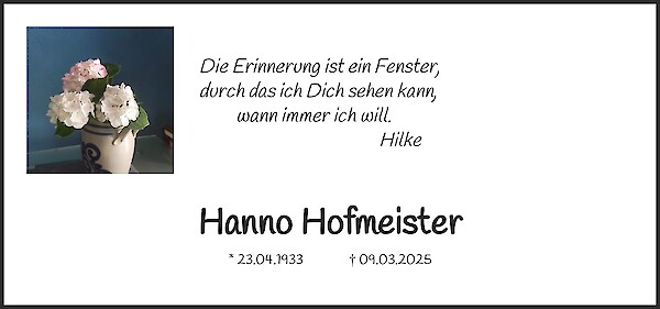 Traueranzeige von Hanno Hofmeister