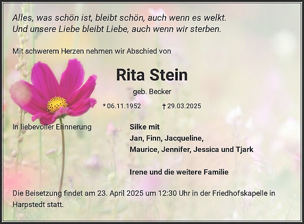 Traueranzeige von Rita Stein