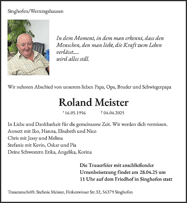 Traueranzeige von Roland Meister