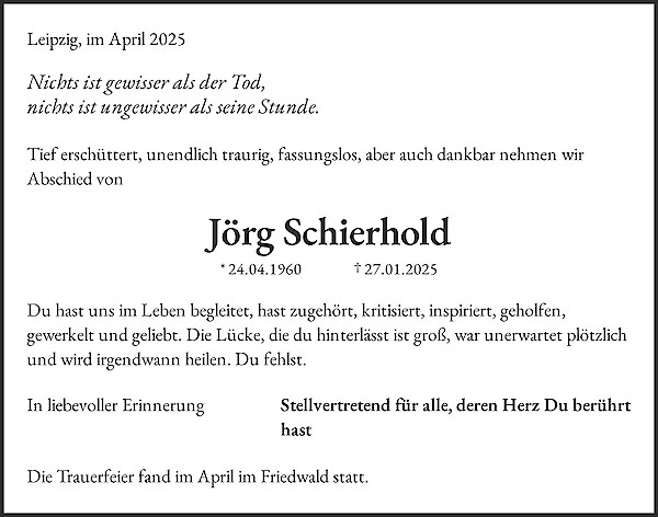 Traueranzeige von Jörg Schierhold