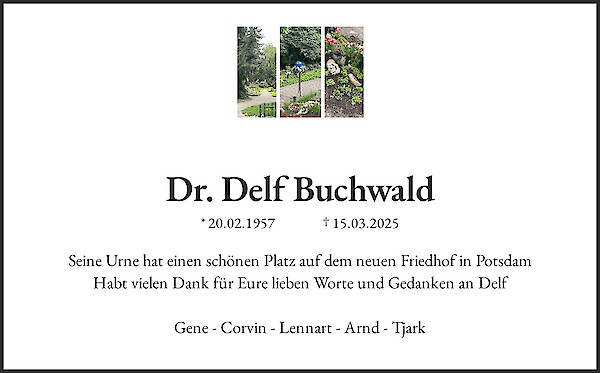 Traueranzeige von Dr. Delf Buchwald