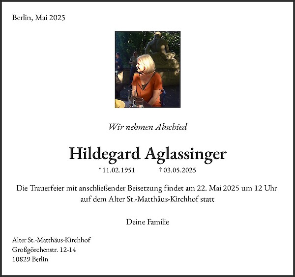 Traueranzeige von Hildegard Aglassinger