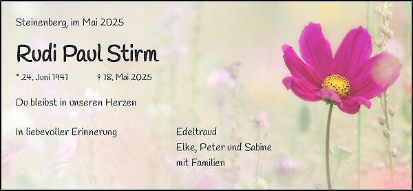 Traueranzeige von Rudi Paul Stirm