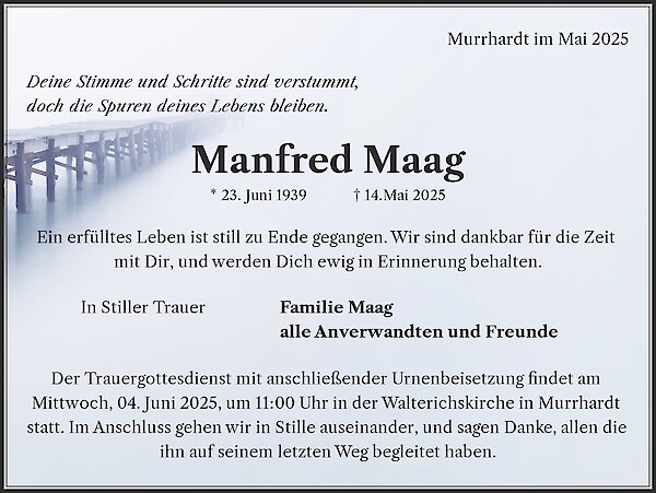 Traueranzeige von Manfred Maag