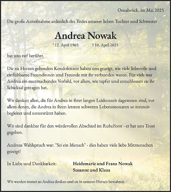 Traueranzeige von Andrea Nowak