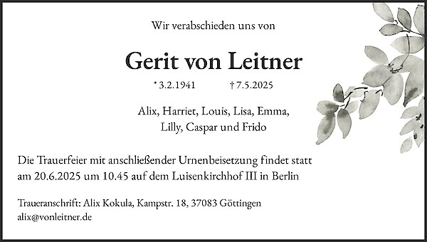Traueranzeige von Gerit von Leitner, Berlin