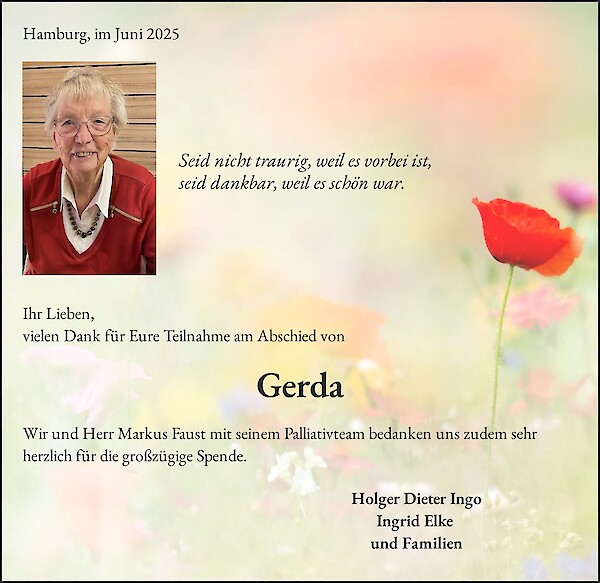 Traueranzeige von Gerda Gardeike, Hamburg