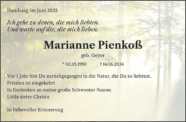 Traueranzeige von Marianne Pienkoß