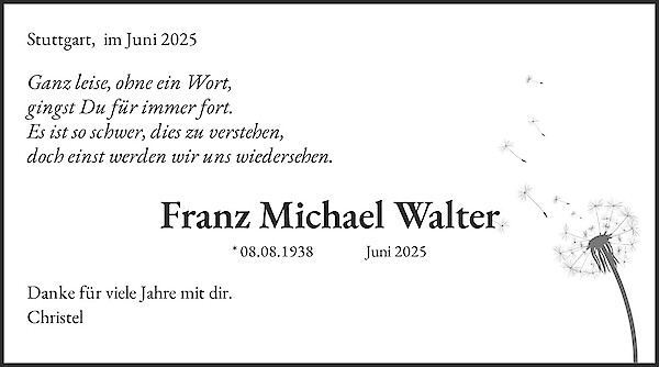 Traueranzeige von Franz Michael Walter, Friedrichsdorf