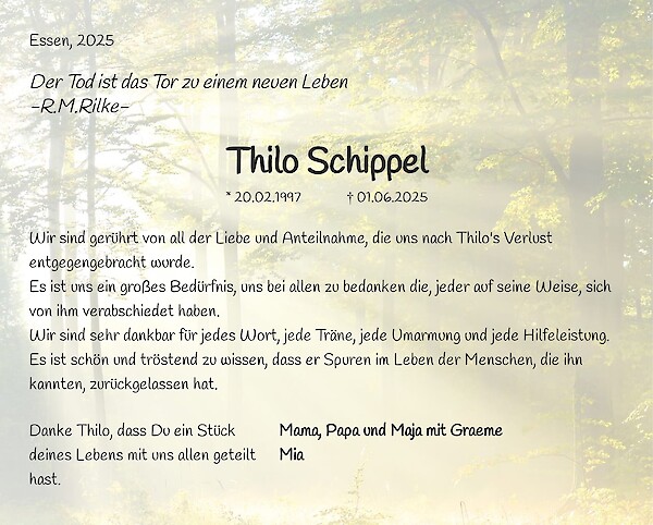 Traueranzeige von Thilo Schippel