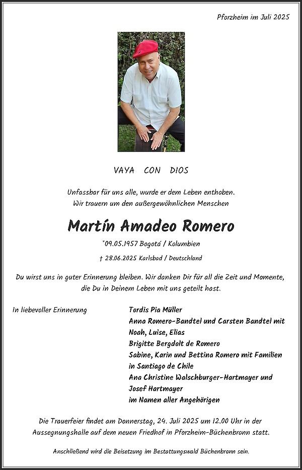 Traueranzeige von Martín Amadeo Romero