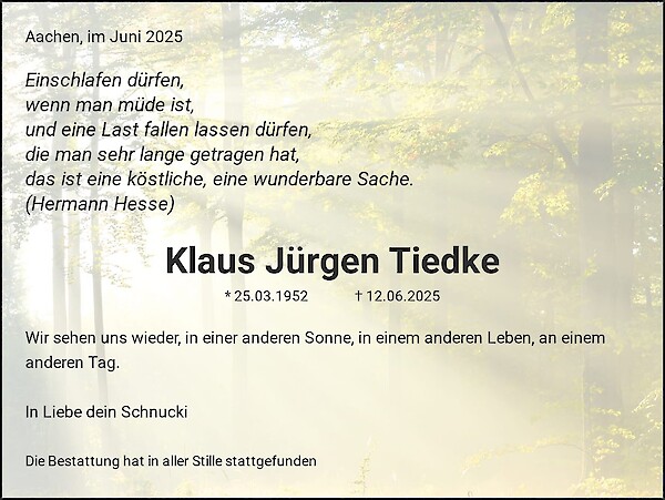 Traueranzeige von Klaus Jürgen Tiedke