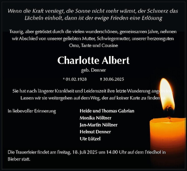 Traueranzeige von Charlotte Albert