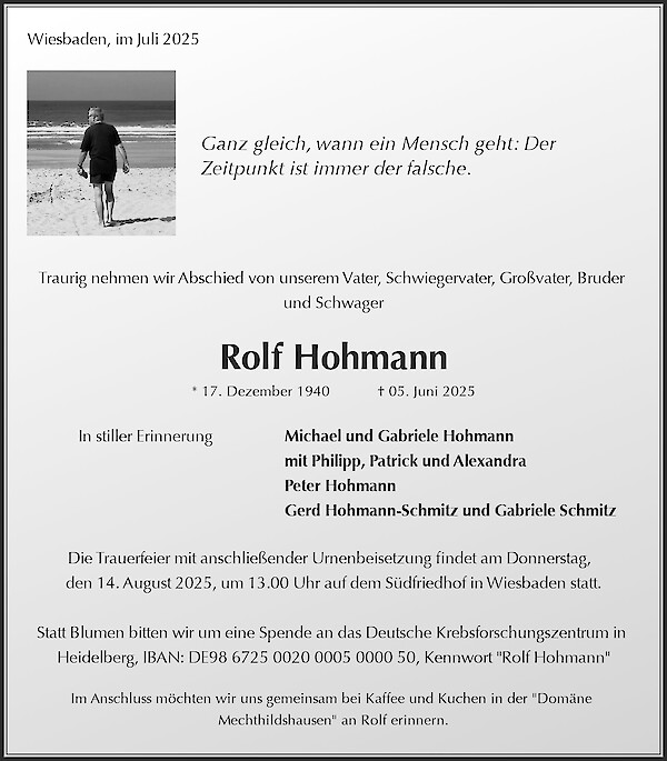 Traueranzeige von Rolf Hohmann, Nidderau