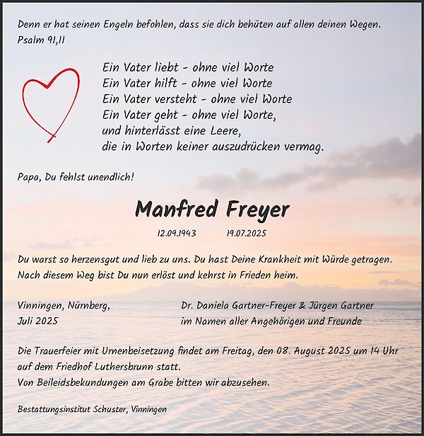 Traueranzeige von Manfred Freyer