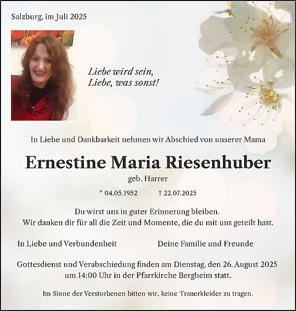 Traueranzeige von Ernestine Maria Riesenhuber