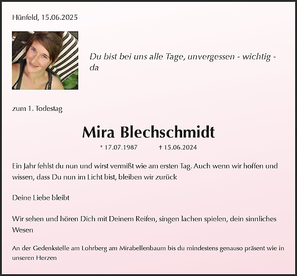 Traueranzeige von Mira Blechschmidt, Frankfurt