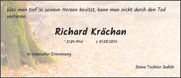 Traueranzeige von Richard Krächan