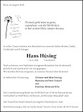 Traueranzeige Hans Hüsing, Köln-Nippes