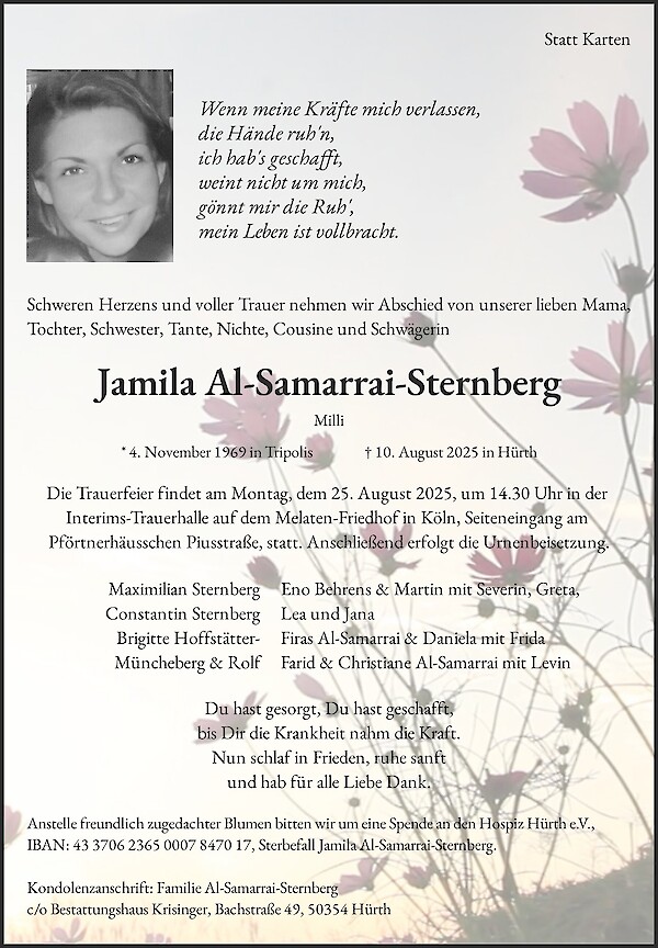Traueranzeige von Jamila Al-Samarrai-Sternberg