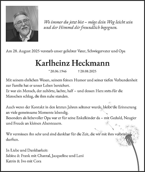 Traueranzeige von Karlheinz Heckmann