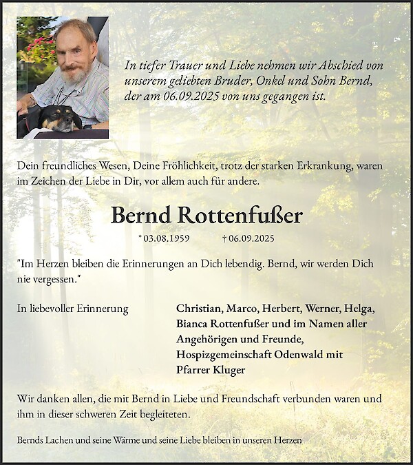 Traueranzeige von Bernd Rottenfußer, Mudau