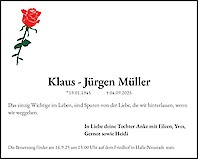 Traueranzeige Klaus - Jürgen Müller, Halle Saale