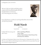 Traueranzeige Heidi Mandt